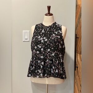 LOFT Navy Floral Sleeveless Blouse LP